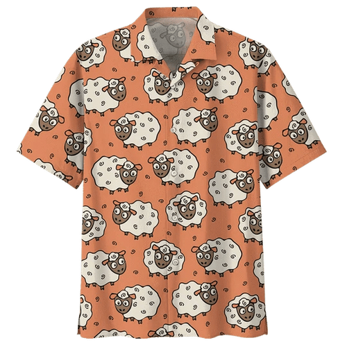 Brambles Boutique Orange Sheep Illustration Design Hawaiian Shirt