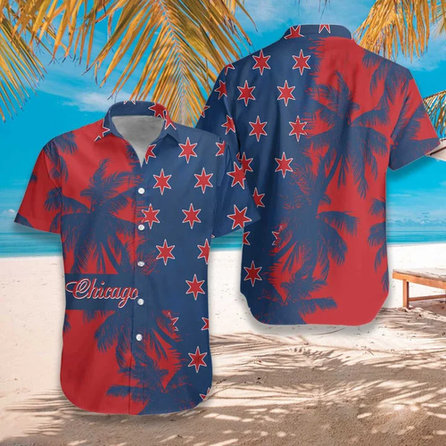 Brambles Boutique Red And Blue Chicago Watercolor Hawaiian Shirt