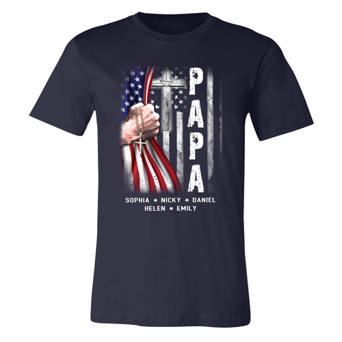 Brambles Boutique Personalized Papa With Grandkids US Flag Cross CTL94 Classic Canvas