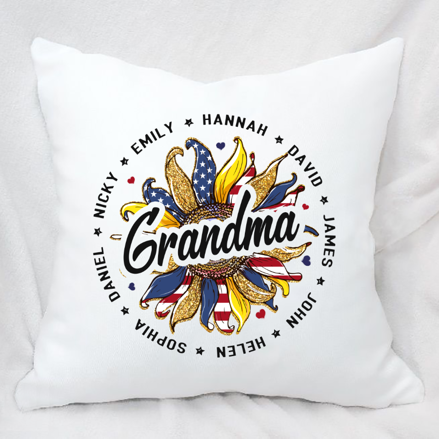 Brambles Boutique Personalized Grandma With Grankids Sunflower American Flag CTL94 Indoor Pillow