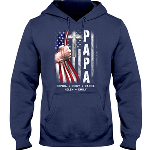 Brambles Boutique Personalized Papa With Grandkids US Flag Cross CTL94 Hoodie