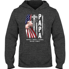 Load image into Gallery viewer, Brambles Boutique Personalized Papa With Grandkids US Flag Cross CTL94 Hoodie