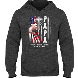 Brambles Boutique Personalized Papa With Grandkids US Flag Cross CTL94 Hoodie