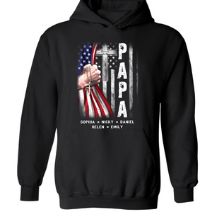 Brambles Boutique Personalized Papa With Grandkids US Flag Cross CTL94 Hoodie