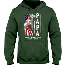 Load image into Gallery viewer, Brambles Boutique Personalized Papa With Grandkids US Flag Cross CTL94 Hoodie