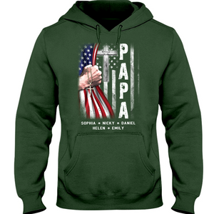 Brambles Boutique Personalized Papa With Grandkids US Flag Cross CTL94 Hoodie