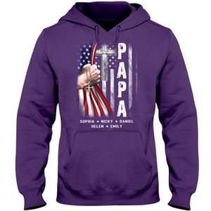 Brambles Boutique Personalized Papa With Grandkids US Flag Cross CTL94 Hoodie