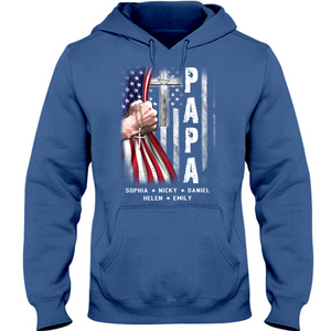 Brambles Boutique Personalized Papa With Grandkids US Flag Cross CTL94 Hoodie
