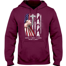 Load image into Gallery viewer, Brambles Boutique Personalized Papa With Grandkids US Flag Cross CTL94 Hoodie