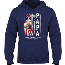Load image into Gallery viewer, Brambles Boutique Personalized Papa With Grandkids US Flag Cross CTL94 Hoodie