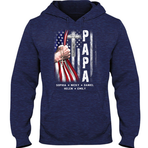 Brambles Boutique Personalized Papa With Grandkids US Flag Cross CTL94 Hoodie