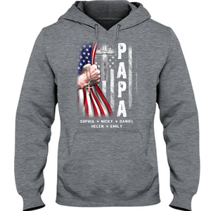 Brambles Boutique Personalized Papa With Grandkids US Flag Cross CTL94 Hoodie