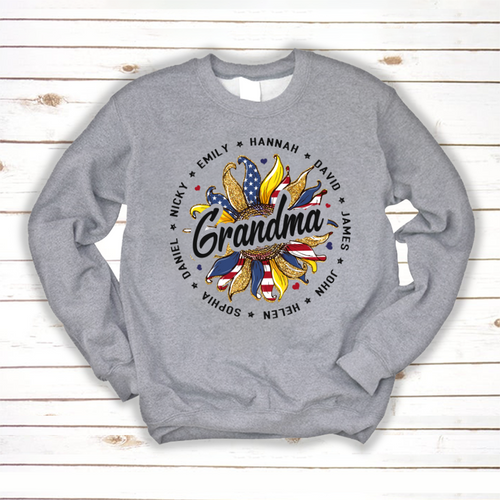 Brambles Boutique Personalized Grandma With Grankids Sunflower American Flag CTL94 Sweatshirt