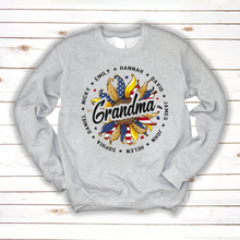 Load image into Gallery viewer, Brambles Boutique Personalized Grandma With Grankids Sunflower American Flag CTL94 Sweatshirt