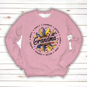 Brambles Boutique Personalized Grandma With Grankids Sunflower American Flag CTL94 Sweatshirt
