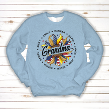 Load image into Gallery viewer, Brambles Boutique Personalized Grandma With Grankids Sunflower American Flag CTL94 Sweatshirt