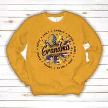 Load image into Gallery viewer, Brambles Boutique Personalized Grandma With Grankids Sunflower American Flag CTL94 Sweatshirt