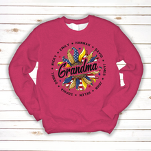 Load image into Gallery viewer, Brambles Boutique Personalized Grandma With Grankids Sunflower American Flag CTL94 Sweatshirt
