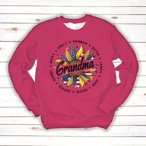 Brambles Boutique Personalized Grandma With Grankids Sunflower American Flag CTL94 Sweatshirt