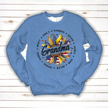 Load image into Gallery viewer, Brambles Boutique Personalized Grandma With Grankids Sunflower American Flag CTL94 Sweatshirt