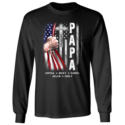 Brambles Boutique Personalized Papa With Grandkids US Flag Cross CTL94 Longsleeve