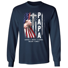 Load image into Gallery viewer, Brambles Boutique Personalized Papa With Grandkids US Flag Cross CTL94 Longsleeve