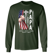 Load image into Gallery viewer, Brambles Boutique Personalized Papa With Grandkids US Flag Cross CTL94 Longsleeve