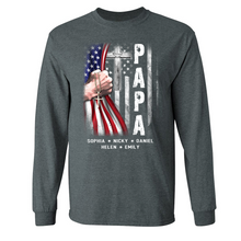 Load image into Gallery viewer, Brambles Boutique Personalized Papa With Grandkids US Flag Cross CTL94 Longsleeve