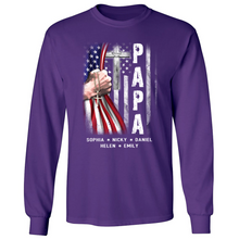 Load image into Gallery viewer, Brambles Boutique Personalized Papa With Grandkids US Flag Cross CTL94 Longsleeve
