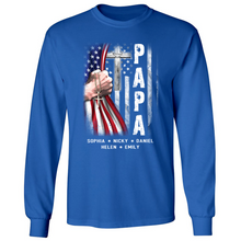 Load image into Gallery viewer, Brambles Boutique Personalized Papa With Grandkids US Flag Cross CTL94 Longsleeve