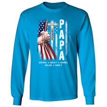 Load image into Gallery viewer, Brambles Boutique Personalized Papa With Grandkids US Flag Cross CTL94 Longsleeve