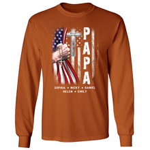 Load image into Gallery viewer, Brambles Boutique Personalized Papa With Grandkids US Flag Cross CTL94 Longsleeve