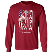 Load image into Gallery viewer, Brambles Boutique Personalized Papa With Grandkids US Flag Cross CTL94 Longsleeve