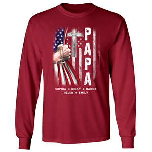 Brambles Boutique Personalized Papa With Grandkids US Flag Cross CTL94 Longsleeve