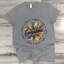 Load image into Gallery viewer, Brambles Boutique Personalized Grandma With Grankids Sunflower American Flag CTL94 V-Neck