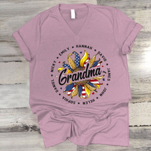 Load image into Gallery viewer, Brambles Boutique Personalized Grandma With Grankids Sunflower American Flag CTL94 V-Neck