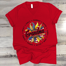 Load image into Gallery viewer, Brambles Boutique Personalized Grandma With Grankids Sunflower American Flag CTL94 V-Neck