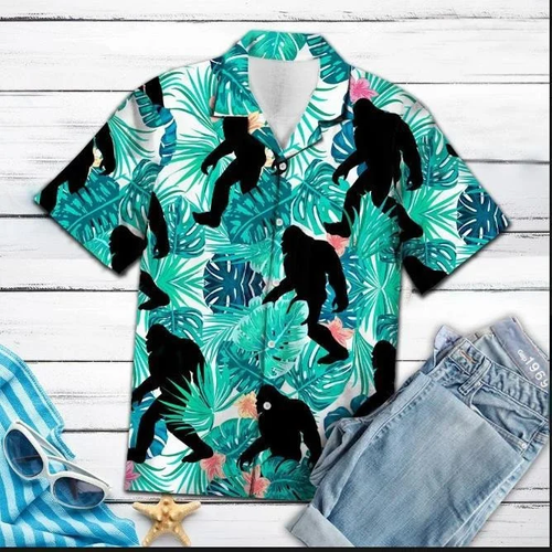 Brambles Boutique Cool Bigfoot Tropical Jungle Hawaiian Shirt