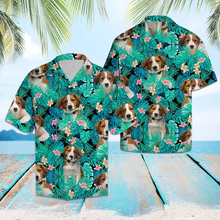 Load image into Gallery viewer, Brambles Boutique Kooikerhondje Dog Among Tropical Leaves And Flowers Hawaiian Shirt