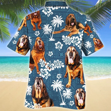 Load image into Gallery viewer, Brambles Boutique Tongue Out Bloodhound Dog Blue Tribal Hawaiian Shirt