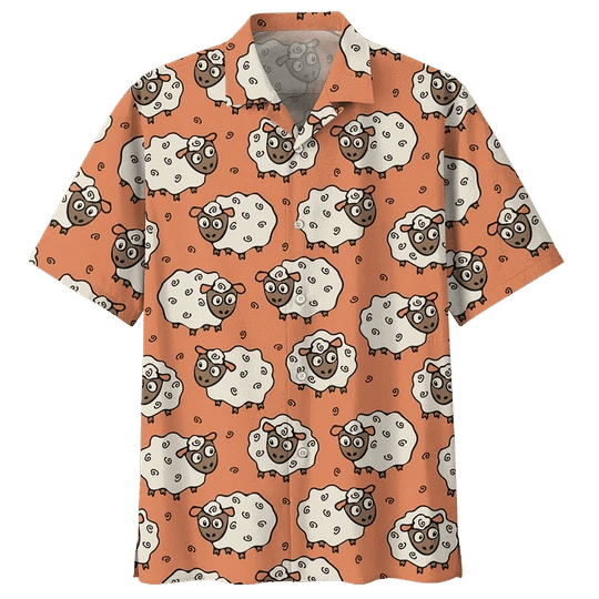 Brambles Boutique Orange Sheep Illustration Design Hawaiian Shirt