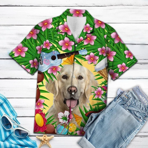 Brambles Boutique Cutest Golden Retriever Enjoy Summer Party Hawaiian Shirt, Summer Dog hawaiian shirt