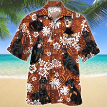 Load image into Gallery viewer, Brambles Boutique Doberman Pinscher Cute Face Dog Lovers Red Tribal Hawaiian Shirt, Short Sleeve Hawaiian Aloha Shirt for men and women