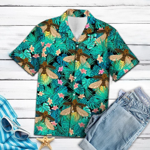 Brambles Boutique Firefly Tropical Palm Tree Leaves Summer Vacation Aloha Hawaiian Shirt