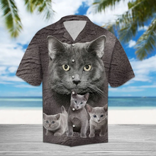 Load image into Gallery viewer, Brambles Boutique Gray Russian Cat Staring At You Hawaiian Shirt