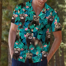 Load image into Gallery viewer, Brambles Boutique Happy Ferret Tropical Palm Leaves Summer Vacation Gift Hawaiian Shirt