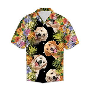 Brambles Boutique Happy Moment Aloha Golden Retriever Pineapple Leaves Hawaiian Shirt