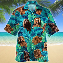 Load image into Gallery viewer, Brambles Boutique Happy Sussex Spaniel Dog Lovers Summer Beach Palm Tree Hawaiian Shirt, Short Sleeve Hawaiian Aloha Shirt for men and women