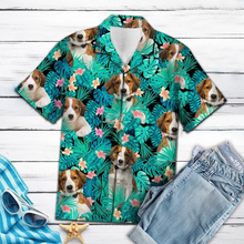 Load image into Gallery viewer, Brambles Boutique Kooikerhondje Dog Among Tropical Leaves And Flowers Hawaiian Shirt