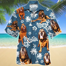 Load image into Gallery viewer, Brambles Boutique Tongue Out Bloodhound Dog Blue Tribal Hawaiian Shirt